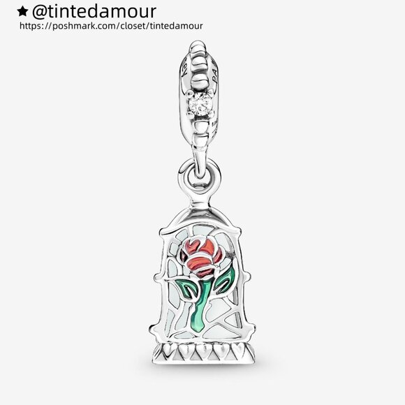 Pandora Disney Beauty and the Beast Enchanted Rose Dangle Charm - Picture 3 of 6